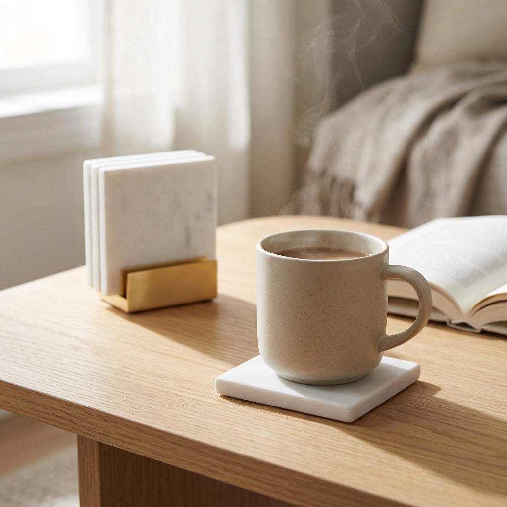 Coaster set with holder — Lifestyle Morning Coffee | Generated by Modelize