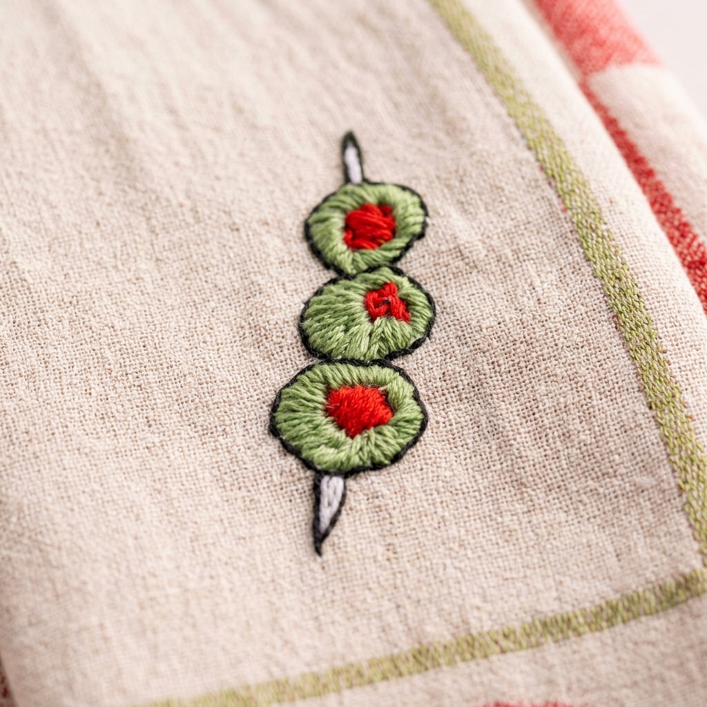 Hand-loomed tea towel set — Embroidery Detail | Generated by Modelize