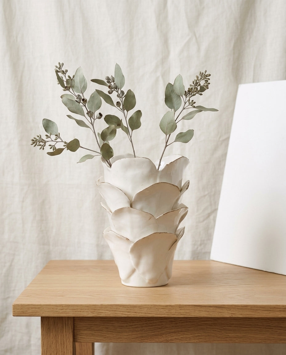 Ceramic sculptural vase — Living Room Lifestyle | Generated by Modelize