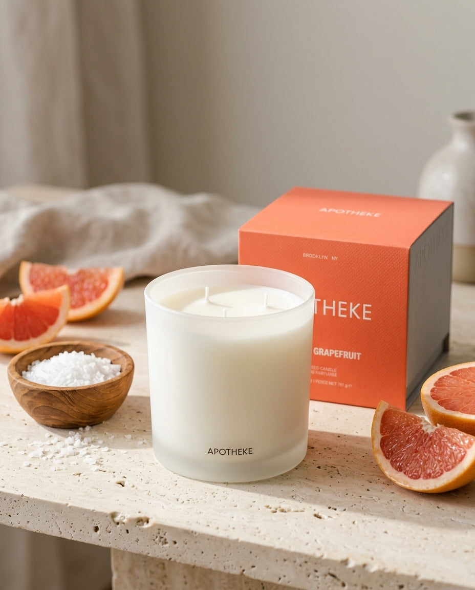 3-wick scented candle with packaging — Stylized Packaging Still Life | Generated by Modelize